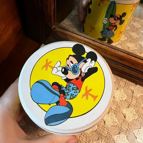 DISNEY Retro Vintage Mickey Mouse Surfer Beach Round Tin with Lid - Picture 3 of 7